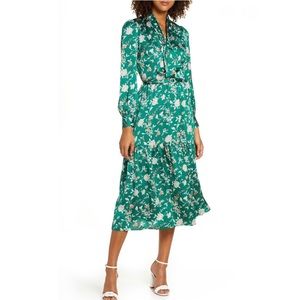 Chelsea28 Floral Long Sleeve Satin Shirt Dress S